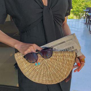 Semicircle Rattan Clutch Beige - One Size