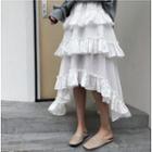 Plain Long-sleeve Pullover / High-waist A-line Midi Skirt