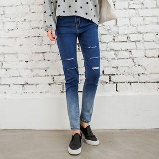 Ripped Gradient Slim-fit Jeans