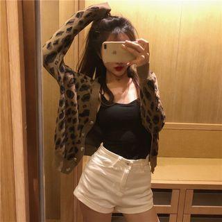 Leopard Print Cardigan Cardigan - Leopard - Light Brown - One Size