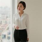 V-neck Faux-pearl Button-trim Blouse