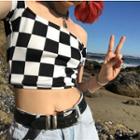 Gingham Short-sleeve Cropped Top