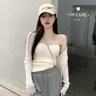 Strapless Ribbed Knit Top / Cardigan