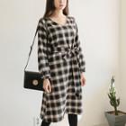 V-neck Tie-waist Midi Plaid Dress