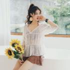 Set: Patterned Bikini + Swim Skirt + Lace Cover-up