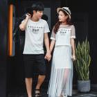 Couple Matching Printed Short-sleeve T-shirt / Printed Short-sleeve A-line Midi Dress