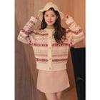 Patterned Wool Blend Knit Cardigan Ivory - One Size