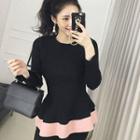 Contrast-trim Peplum Rib-knit Top