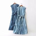 Tie-waist Sleeveless Denim Dress