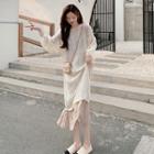 Set: Perforated Sweater + Spaghetti Strap Midi A-line Dress
