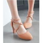 Chunky Heel Cross Strap Pumps