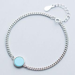 925 Sterling Silver Turquoise Disc Bracelet Silver - One Size