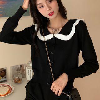 Long-sleeve Wide-collar Button-up Knit Top