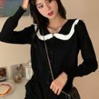 Long-sleeve Wide-collar Button-up Knit Top
