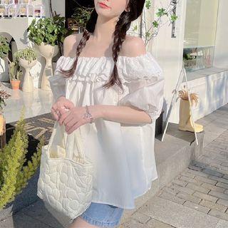 Lace Ruffle Off-shoulder Blouse White - One Size