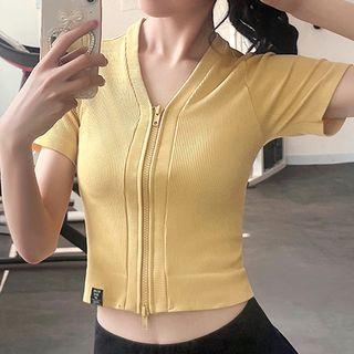 V-neck Zip Cropped Sports T-shirt