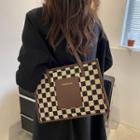 Faux Leather Check Tote Bag