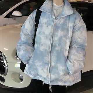 Tie Dye Padded Zip-up Jacket White & Light Gray - One Size