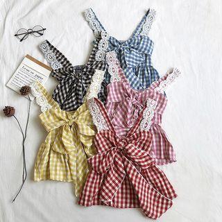 Sleeveless Plaid Bow Tank Top