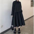Long-sleeve Plain Shirt / Plain Midi Skirt