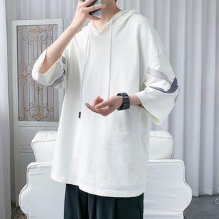 3/4-sleeve Hooded Cross Print T-shirt