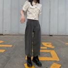 Ruffled Short-sleeve Shirt / Wide-leg Dress Pants