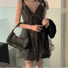 Spaghetti Strap Mesh Midi Dress Black - One Size
