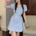 Short-sleeve Cutout Drawstring Mini A-line Dress