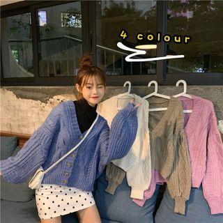 Puff Sleeve V-neck Cable Knit Cardigan