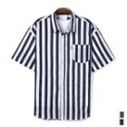 Pocket-front Short-sleeve Stripe Shirt