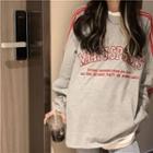 Round-neck Lettering Long-sleeve Sweatshirt Gray - One Size