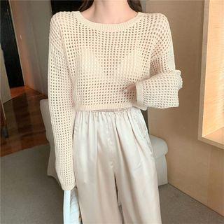 Perforated Sweater / Satin Wide-leg Pants