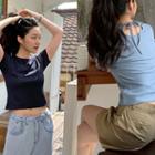 Keyhole-back Ribbed T-shirt