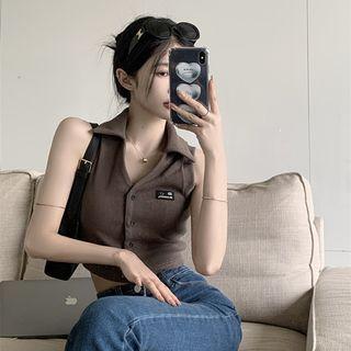 Collar Applique Crop Tank Top