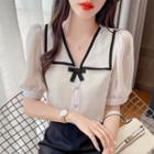 Puff Sleeve Sailor Collar Chiffon Blouse