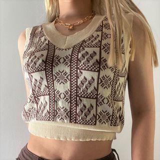 Print V-neck Knit Vest