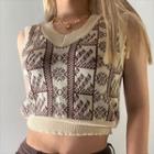 Print V-neck Knit Vest