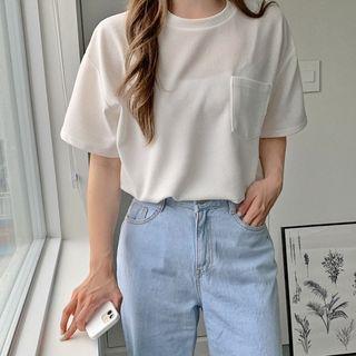 Patch-pocket Textured T-shirt