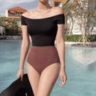 Off-shoulder Two-tone Swimsuit