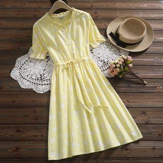 Butterfly Printed Short-sleeve A-line Dress