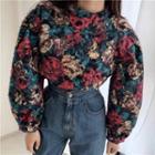 Flower Print Lantern-sleeve Top As Shown In Figure - One Size