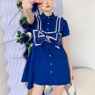 Set: Short-sleeve Shirtdress + Ruffled Camisole Top