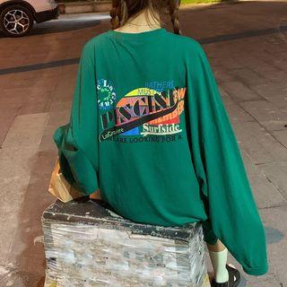 Letter Print Loose-fit Long-sleeve T-shirt