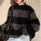 Color Block Sweater Stripes - Black & Gray - One Size
