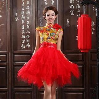 Short-sleeve Tiered Wedding Cheongsam