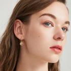 Bow Faux Pearl Alloy Dangle Earring 1 Pair - Dangle Earring - Bow - Gold & White - One Size