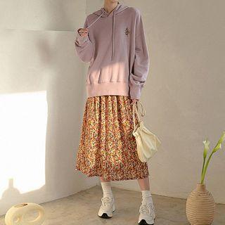 Floral Embroidered Hoodie / Midi Floral Print A-line Skirt