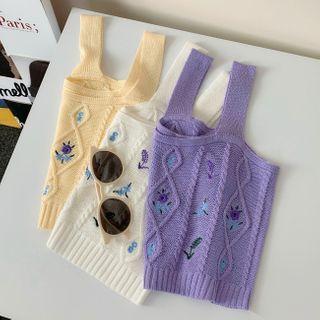 Floral Embroidered Cable Knit Camisole Top