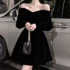 Long-sleeve Cold Shoulder Chain Strap Mini A-line Dress