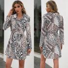 Long-sleeve Leopard A-line Shirt Dress